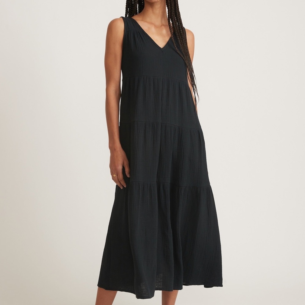 Marine Layer Black V-Neck Tiered Maxi Dress